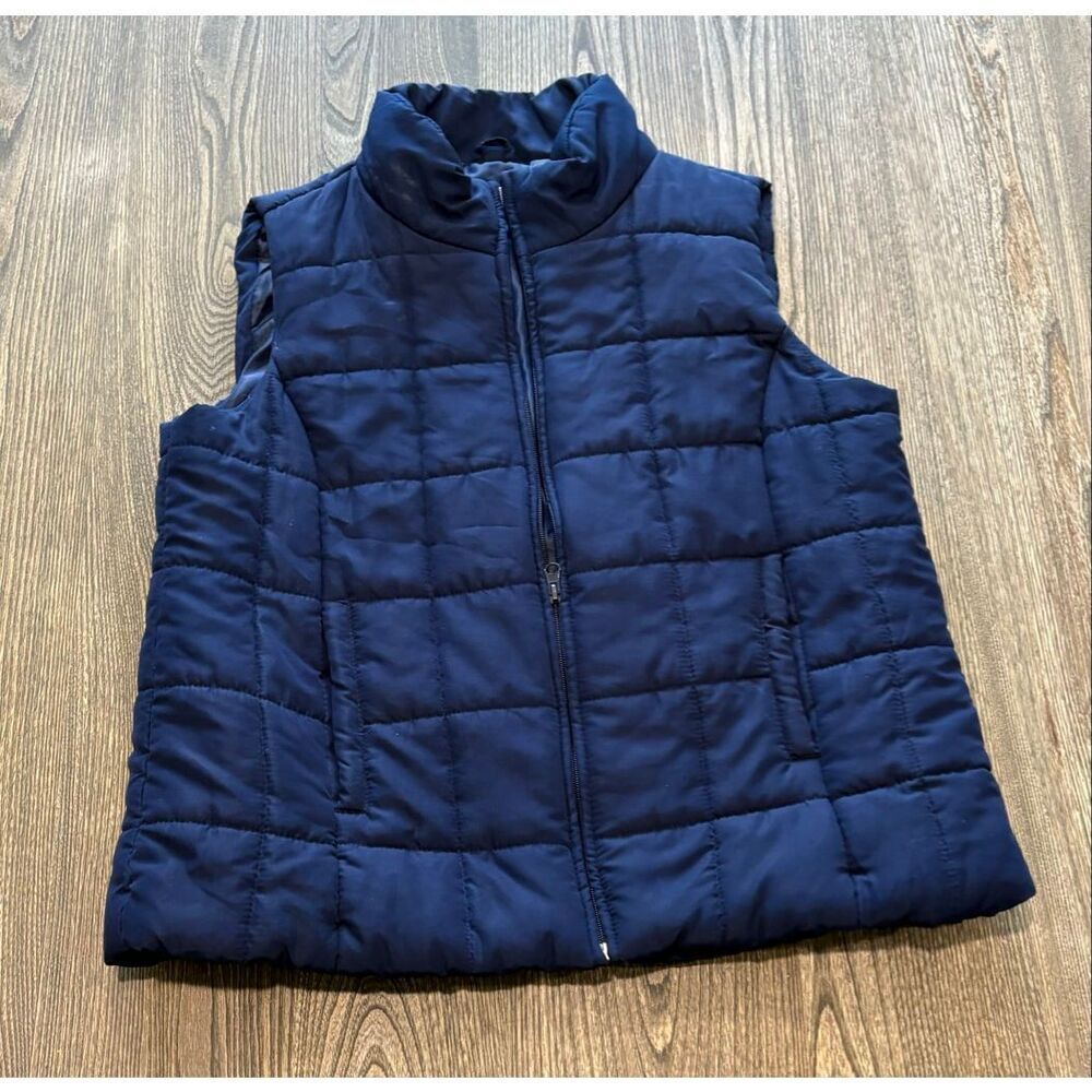 New York & Company Womens Quilted Puffer Vest Sleeveless Full-Zip Blue Size L